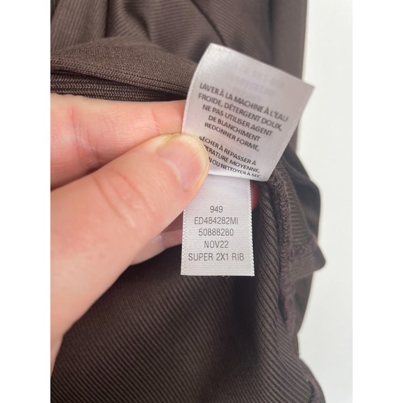 Open Edit Small Surplice Neck Ribbed Faux Wrap Crop Top Brown Long Sleeve - Picture 8 of 9